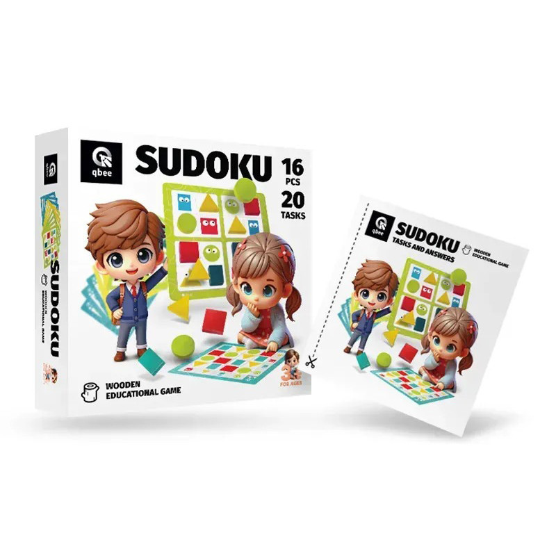 Дерев'яна дитяча логічна гра "Судоку геометричне" QB800-001, 16 елементів Вінниця - фото 1