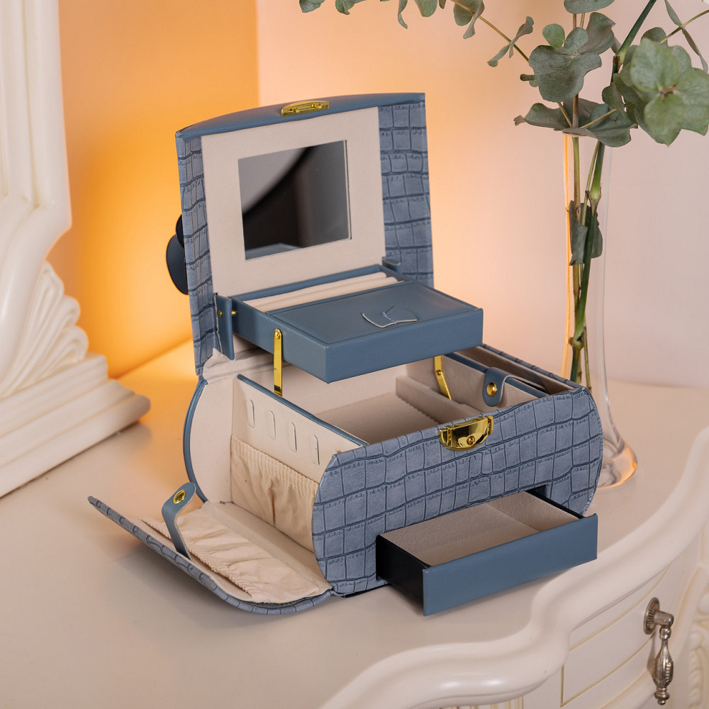 Скринька для прикрас з еко шкіри 3 яруси із замком органайзер для ювелірних виробів HP-5-21BL Коломия - фото 9