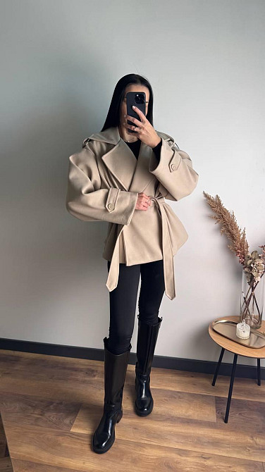 Стильний жіночий тренч-пальто з пальтової тканини без підкладки турецький кашемір світлий беж Одеса - фото 10