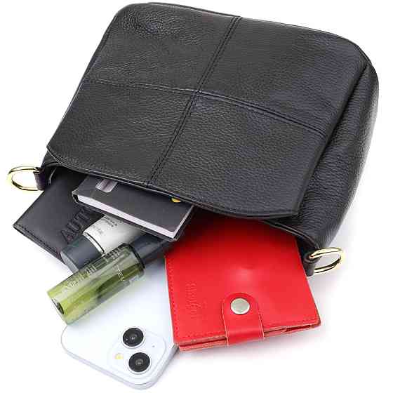 Класична шкіряна сумка для жінок з трьома відділеннями Чорний (Vintage) Київ