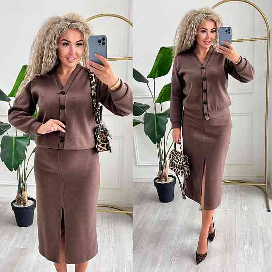 Женский невероятный костюм кардиган+юбка ангора вязка на трикотаже Шоколад, 52/54 Одесса