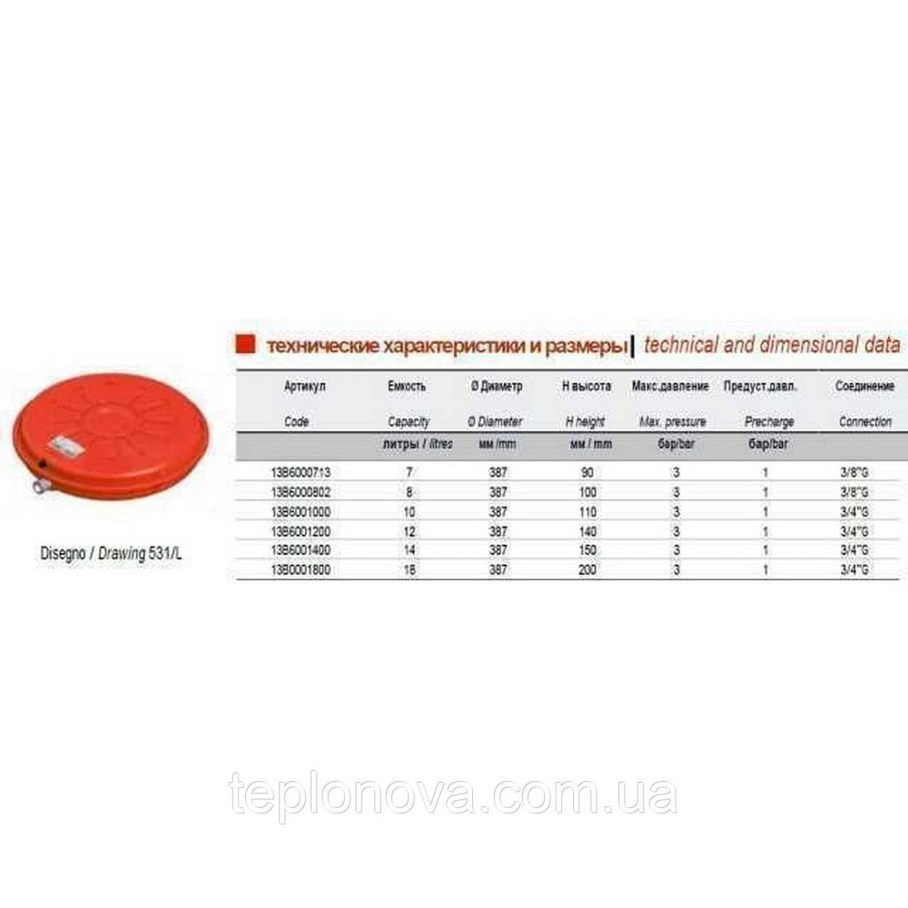 Бак Zilmet oem-pro для монтажу в котли плоский Арт. 531 14 л 3bar рифлений ( 13B6001400) Чернівці - фото 2