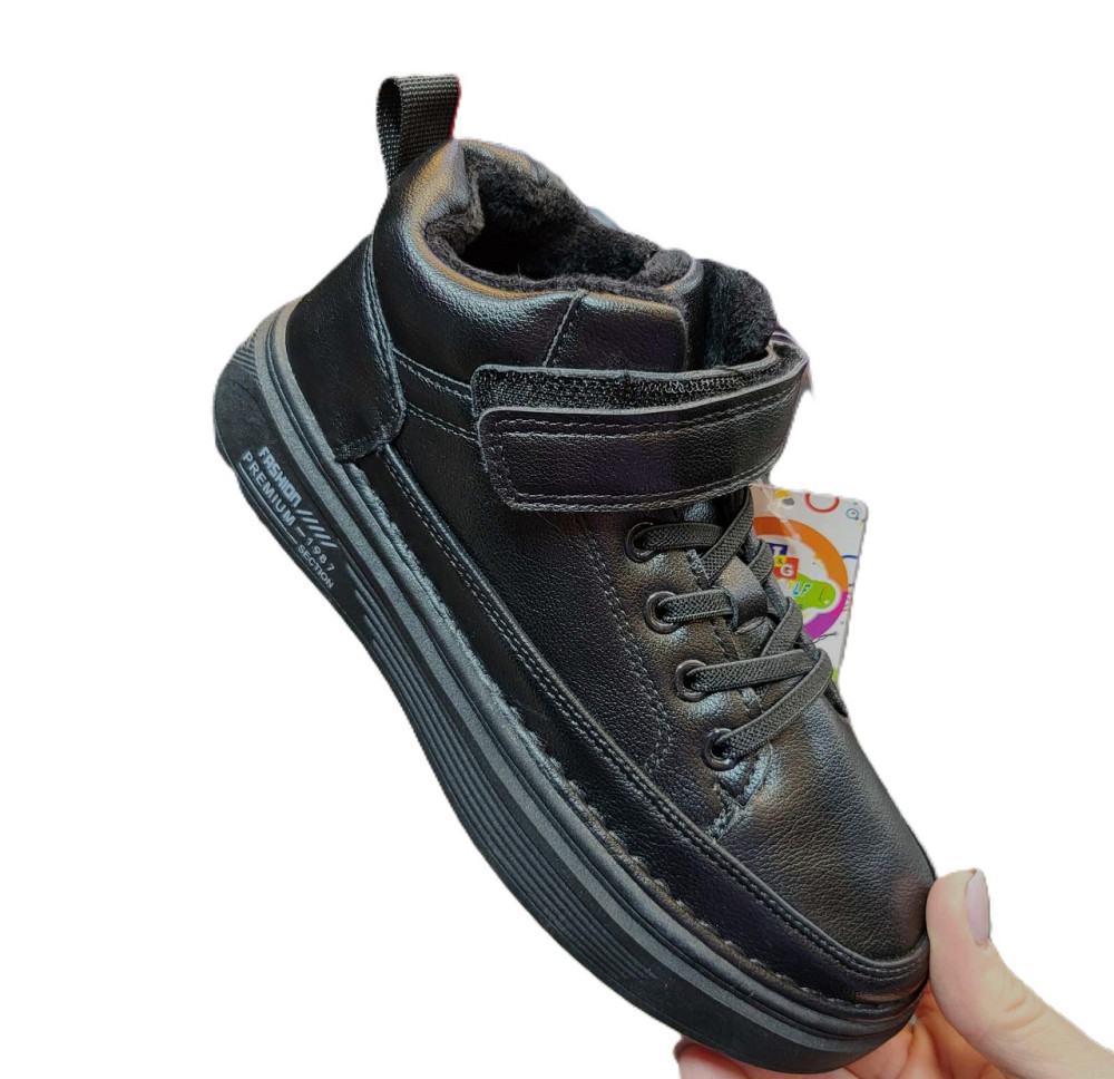 Ботинки на флисе для мальчика подростка черные 32,33,34,35,36,37 Николаев - изображение 1