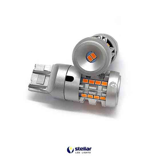 LED автолампа 7KG26 STELLAR цоколь W21W/5W 7443 CAN BUS Amber желтый, в повороты + резистор (1 шт.) Винница
