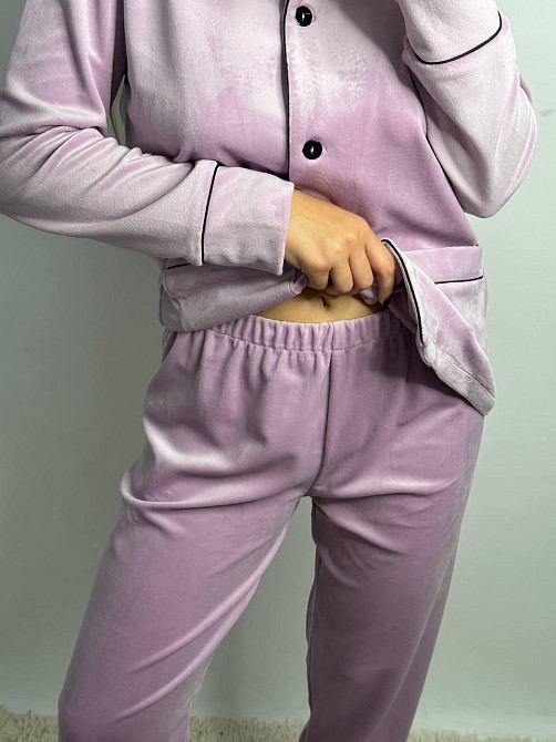 Костюм из плюшевого велюра на пуговицах с двумя карманами XXL Пудра Харьков - изображение 5