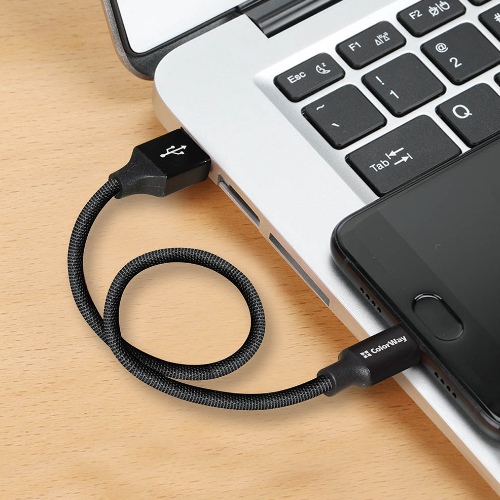Кабель USB Lightning ColorWay CW-CBUL048-BK 2,4A 0,25м чорний Житомир