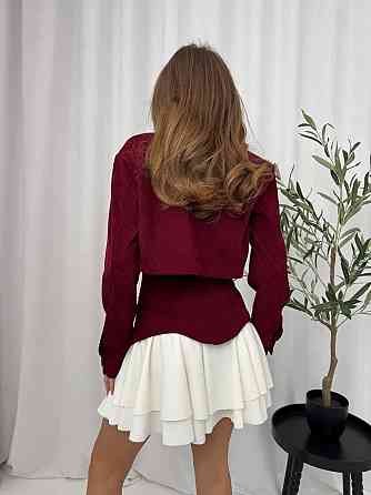 Жіночий стильний костюм-двійка: жакет і спідниця мікровельвет + трикотаж рубчик Марсала, 44 Одеса