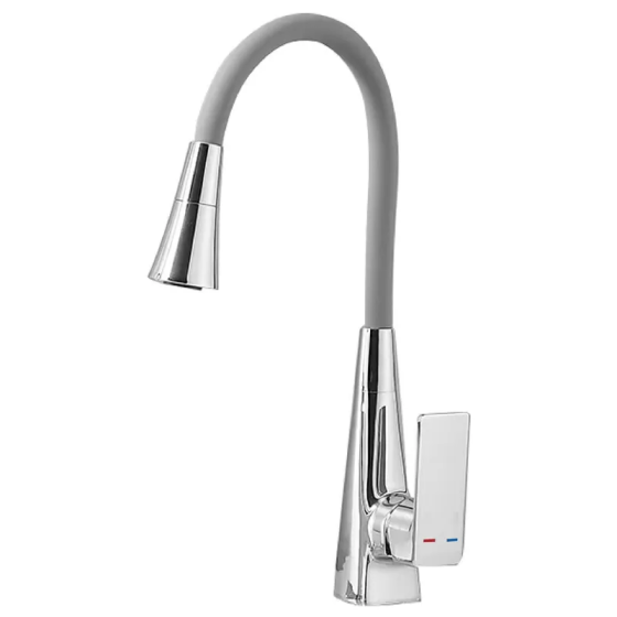 Смеситель для кухни Mixxus Etna 014-T (NUT) Refl.Grey латунный (Цвет хром+силионовый излив серый) (MI8420) Черновцы