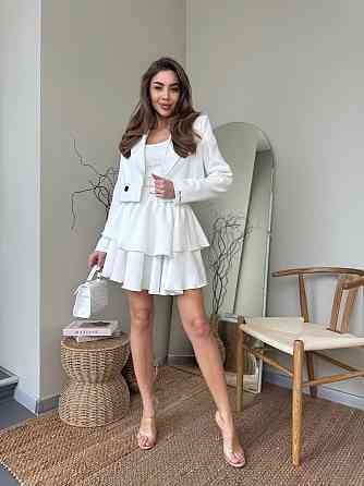 Женский стильный костюм двойка: пиджак и юбка креп-костюмка + подкладка Молочный, 46/48 Одесса