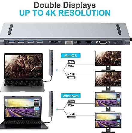 Док-станция 1Goal® USB C - 12 в 1 HUB MST, алюминиевая станция типа C. Киев