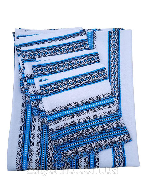 Голубая  скатерть с салфетками   машинная вышивка 230*140 Киев - изображение 4