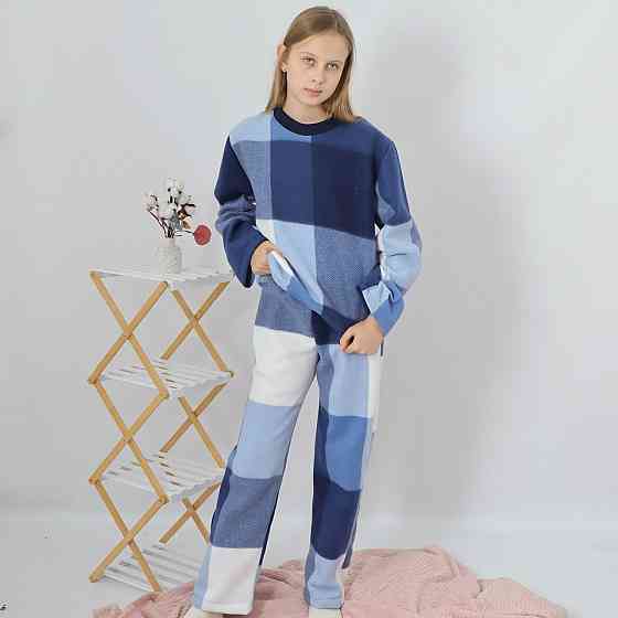 Дитяча тепла флісова піжама в синю клітинку Кам'янець-Подільський