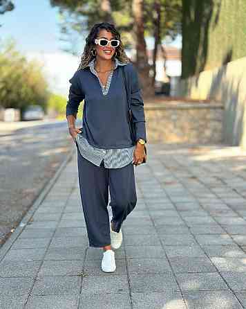 Стильний жіночий костюм двоїнка + котон. Графіт, 48/50 Одеса