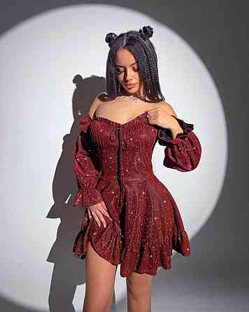 Жіноче святкове блискуче та мерехтливе люрексове плаття з блискітками Бордовий, 46/48 Одеса