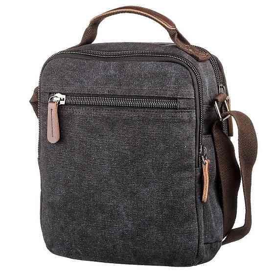 Універсальна текстильна чоловіча сумка на два відділення Vintage 20199 Чорна Київ