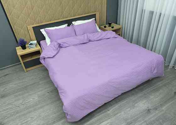 Комплект постільної білизни Страйп-сатин Євро 200х230 з простирадлом на резинці Лавандовий (88-176) Київ