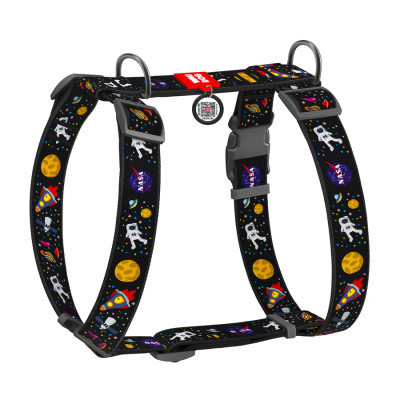 Шлей для собак WAUDOG Nylon анатомическая H-образная с QR-паспортом "NASA" пластиковый фастекс XL (323-0047) Винница - изображение 1
