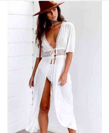 Пляжний халат середньої довжини білий Київ