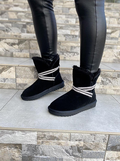 Угги жіночі OUQIDAGENI чорні натуральна замша зима висота 16 см (4208) Коломия - фото 6