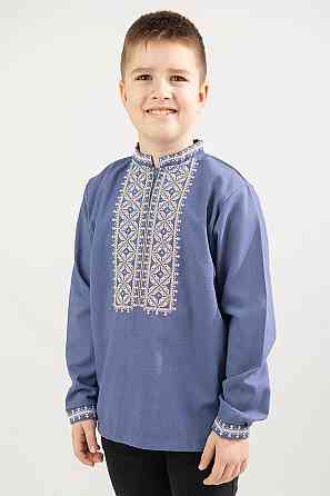Вишиванка лляна, для хлопчика з довгим рукавом, розміри на зріст колір джинс Київ