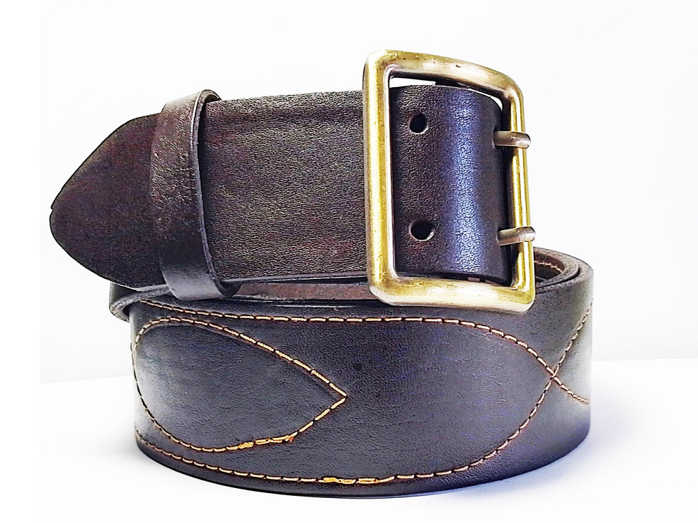 Ремень портупея кожаный с молитвами внутри коричневый, 50х Одесса - изображение 2