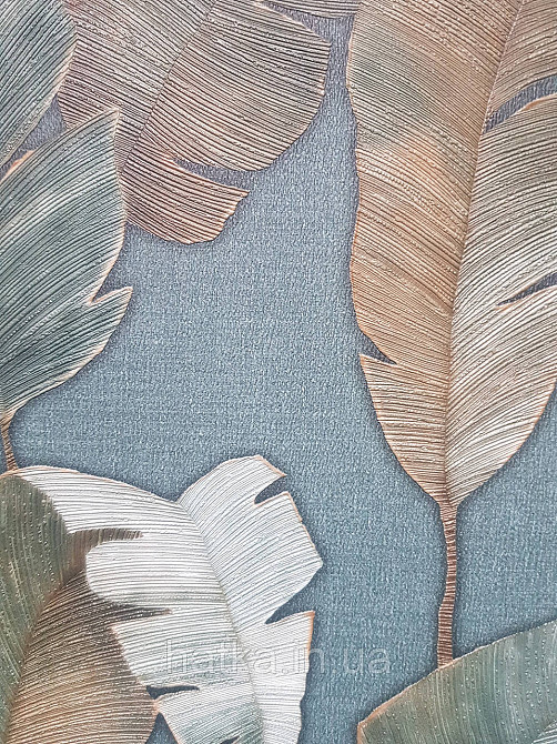 Шпалери вінілові на флізеліні AS creation Attico 1.06х10 під листя великі структурні бірюзові зелені 3д Київ - фото 4