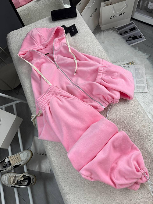 Женский теплый повседневный костюм двойка: кофта и брюки из двухстороннего флиса Розовый, 48/52 Одесса - изображение 6