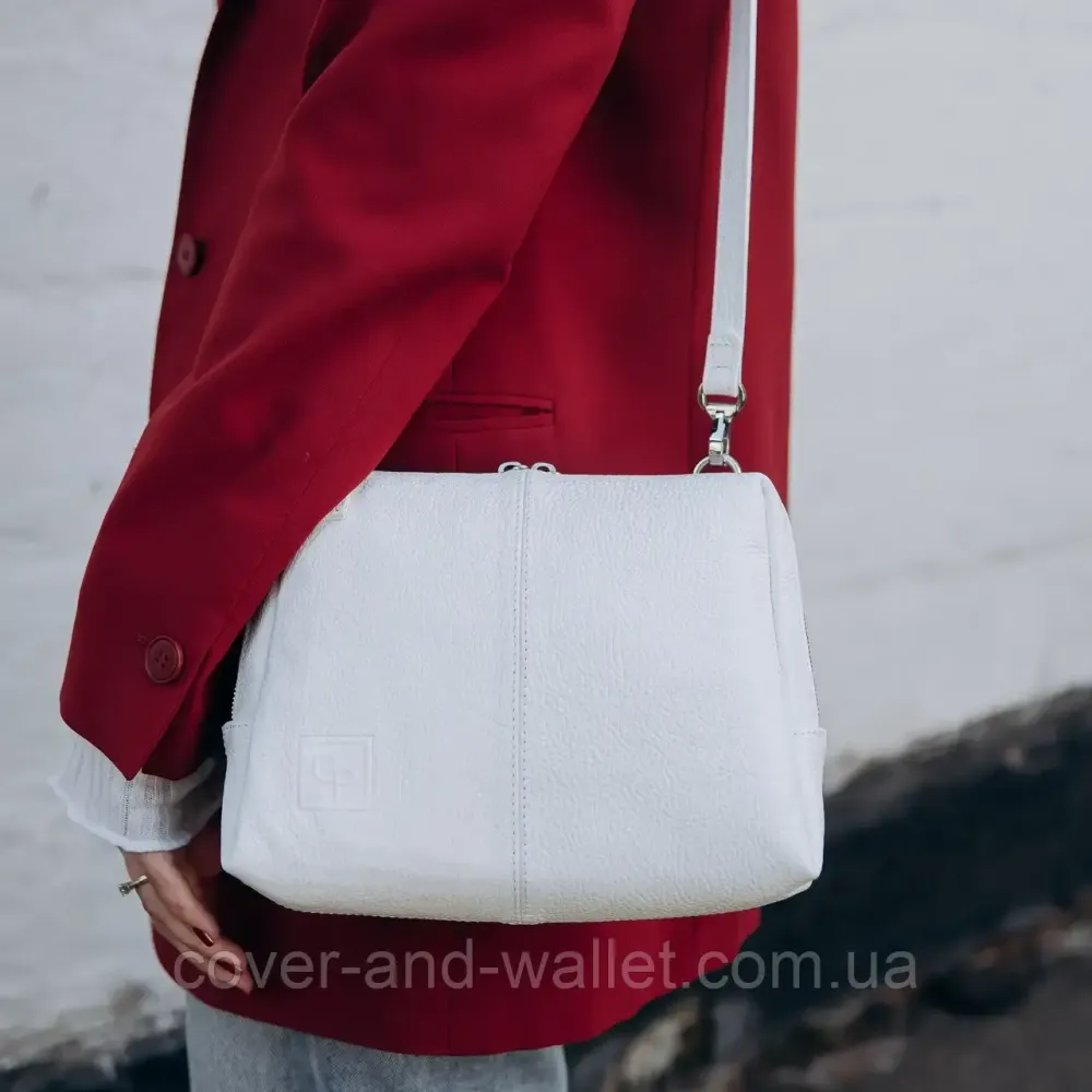 Елегантна жіноча сумка крос-боді з натуральної шкіри білого кольору Grande Pelle 702702 Київ - фото 1