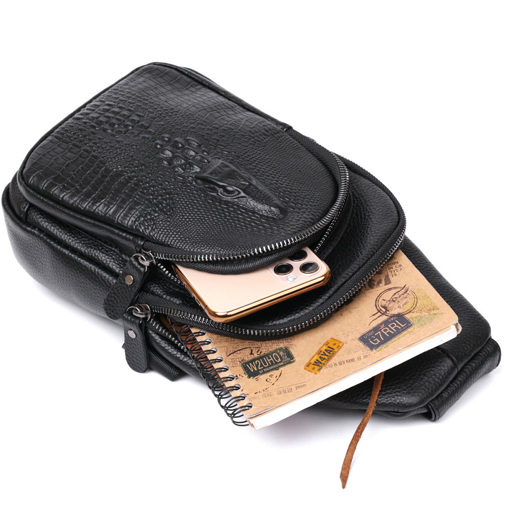 Модна шкіряна чоловіча сумка через плече Vintage 20673 Чорний Київ - фото 7