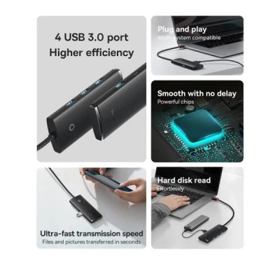 Концентратор Baseus USB-C to 4xUSB 3.0 1.0m black (WKQX030401) Вінниця - фото 5