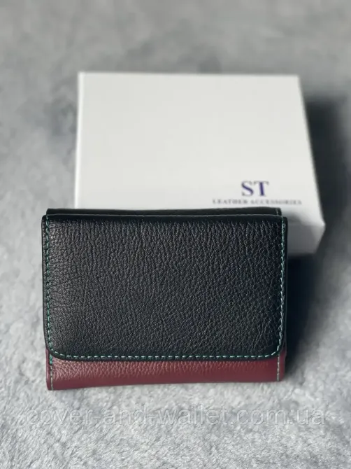 Фірмовий маленький шкіряний жіночий гаманець чорно бордового кольору ST 403-1 Київ - фото 8