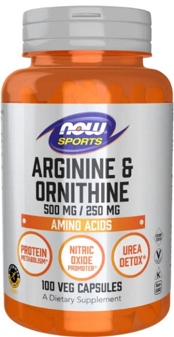 Аргінін та орнітин Now Foods Arginine & Ornithine 500 мг/250 мг 100 вег капс Київ - фото 1