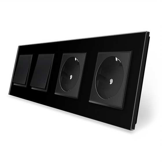LIVOLO Двоклавішний вимикач (1-1) з подвійною розеткою LIVOLO чорний матовий скло Коломия