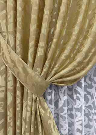 Комплект штор VR-Textil Жакард Вензель 150х270 2шт і Тюль 600х270 091ш-1147т Золотистий з білим 71-097/5 Київ