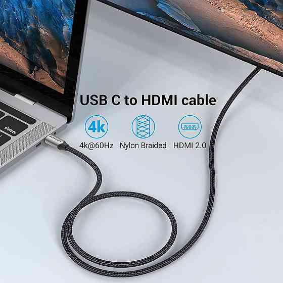 Кабель USB 3.1 Type-C M - HDMI M, 2.0m v.2.0 4K 60Hz Aluminum Alloy Type чорний Vention Винница