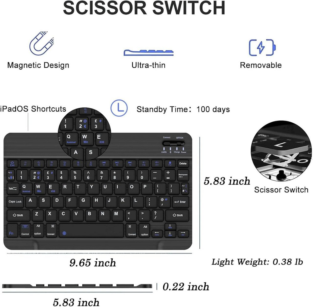 Чехол со съемной клавиатурой Bluetooth JADEMALL iPad 9.7 2018/ iPad 9.7 2017/ iPad Air 2/ iPad Air/ iPad Pro 9.7 Днепр - изображение 3