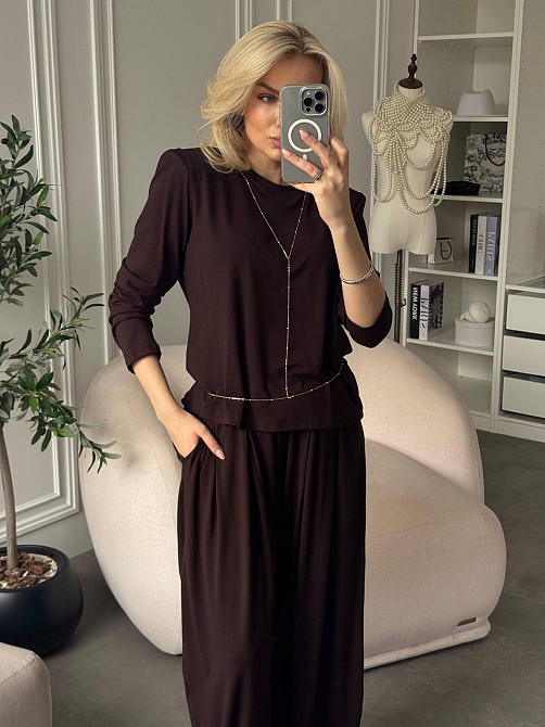 Женский стильный вязаный костюм двойка плотная турецкая вискоза Шоколад Одесса - изображение 8