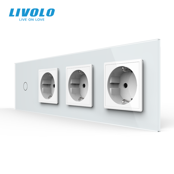 Сенсорний вимикач 1 сенсор 3 розетки Livolo білий скло (VL-C701/C7C3EU-11) Коломыя