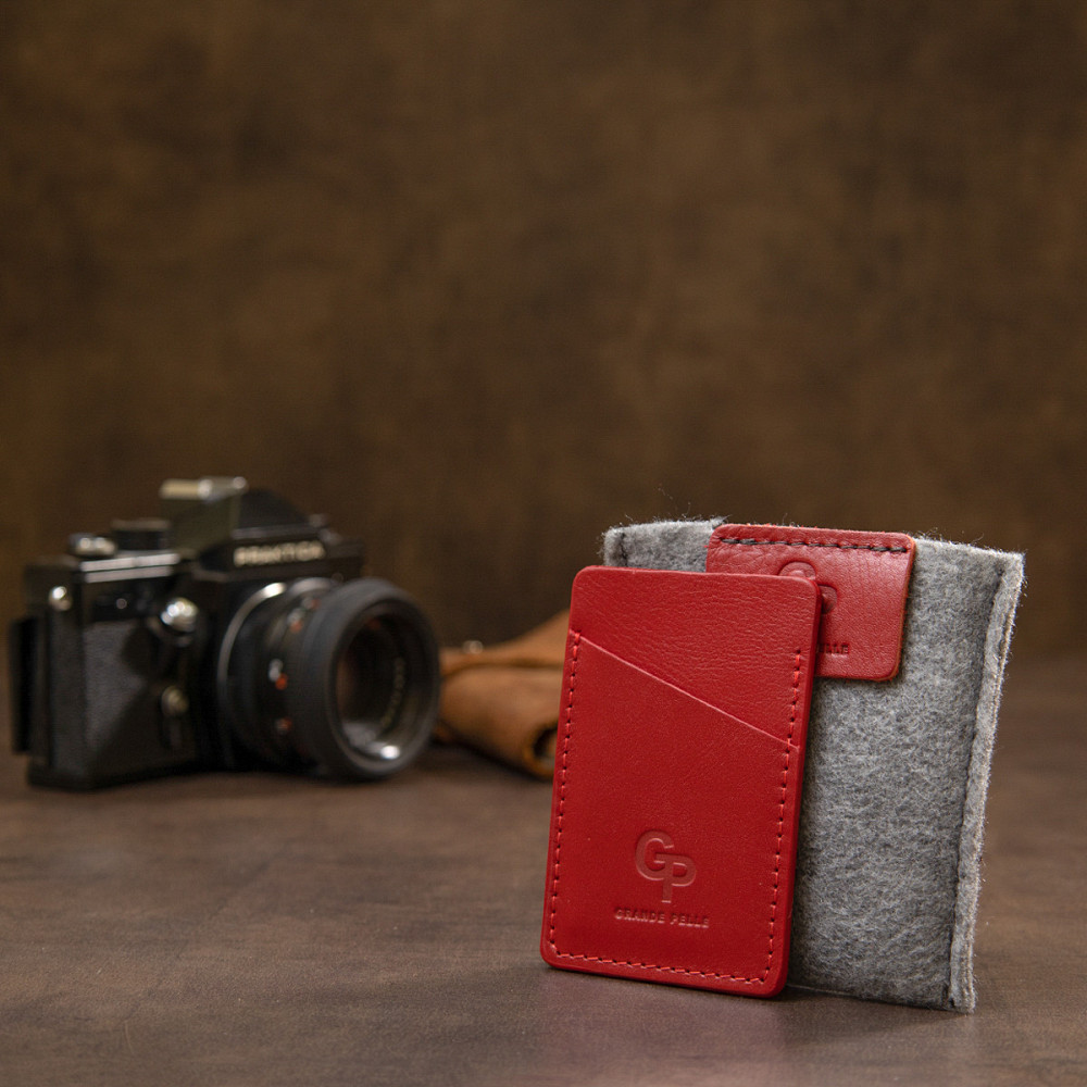 Винтажный кожаный картхолдер Красный (GRANDE PELLE) Киев - изображение 4