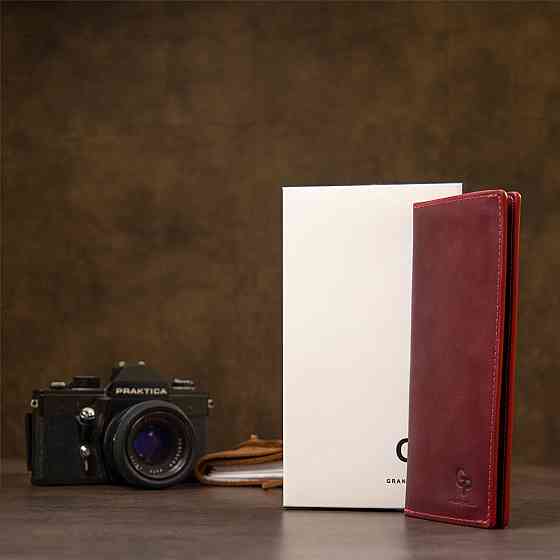 Шкіряне вінтажне портмоне Бордовий (GRANDE PELLE) Київ