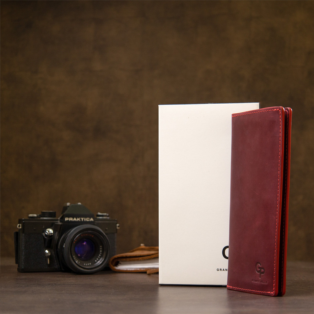 Шкіряне вінтажне портмоне Бордовий (GRANDE PELLE) Київ - фото 4