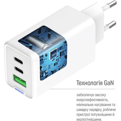 Зарядний пристрій ColorWay GaN Mini 65W PD Port PPS USB (USB-2C1A) white (CW-CHS058PD-WT) Вінниця - фото 3