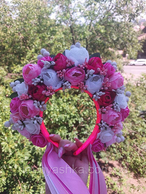 Ободок обруч з квітами "Сценічний рожевий" Кривий Ріг - фото 4