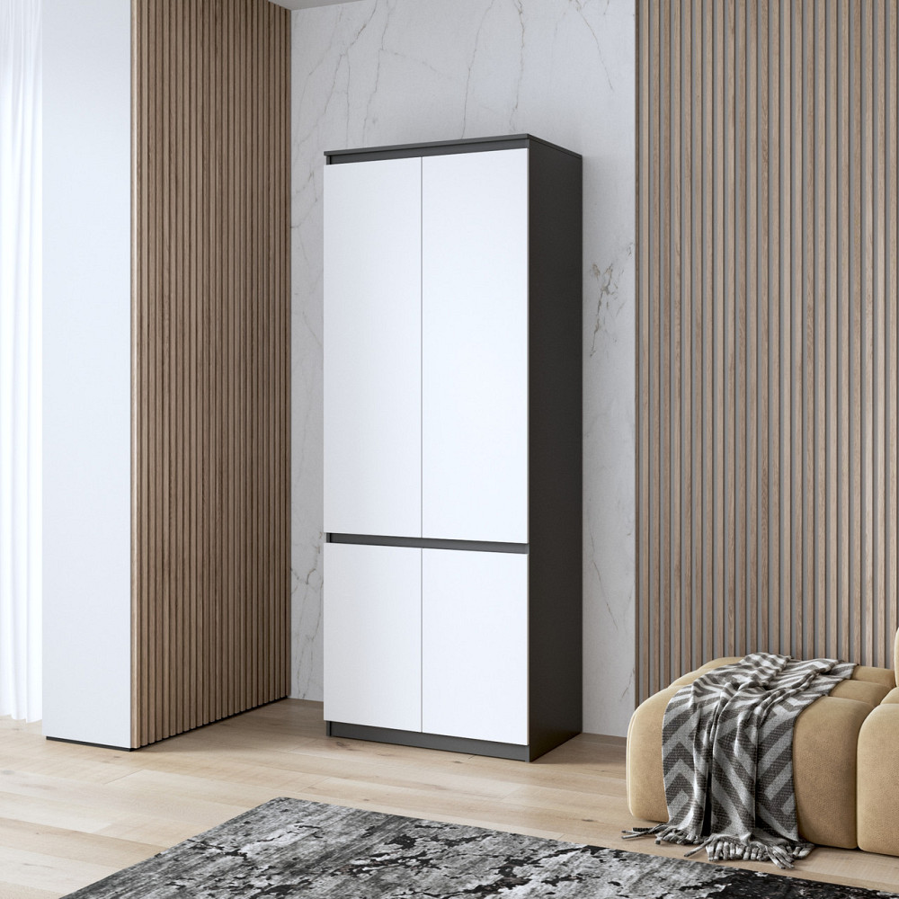 Шкаф для одежды VAYS, c полками, в спальню, современный, c фасадами без ручек R-24 Антрацит-Белый фасад Львов - изображение 1
