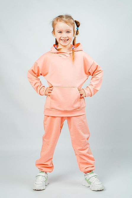 Костюм спортивный для девочек, зеленый, персиковый, двухнитка, топ Крохатушка одяг 122 Киев - изображение 1
