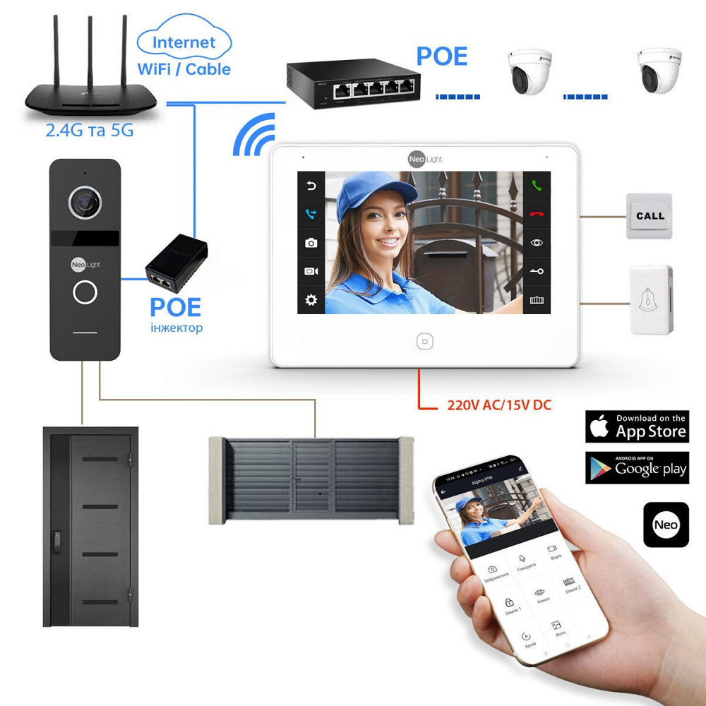 Комплект відеодомофону NeoLight NeoKIT IP Pro WF 7 Київ - фото 9