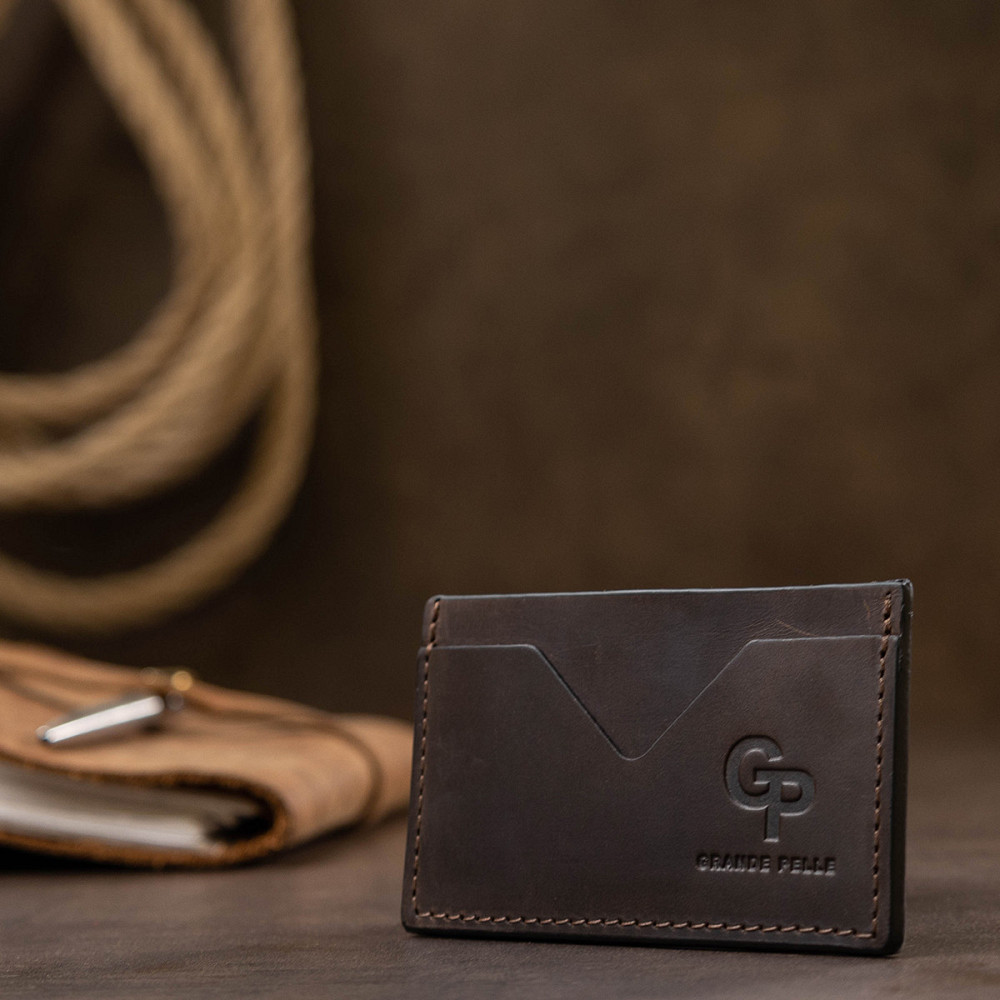 Кожаный матовый картхолдер GRANDE PELLE 11526 Коричневый Киев - изображение 4