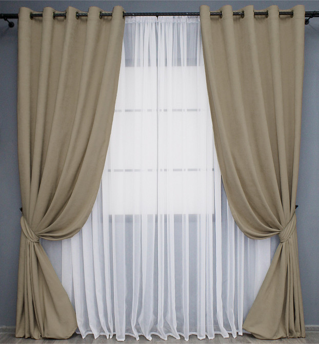 Комплект штор на люверсах VR-Textil Мікровелюр Petek YL № 1804 Капучино 150х270 см 2 шт (37-0270) Київ - фото 2