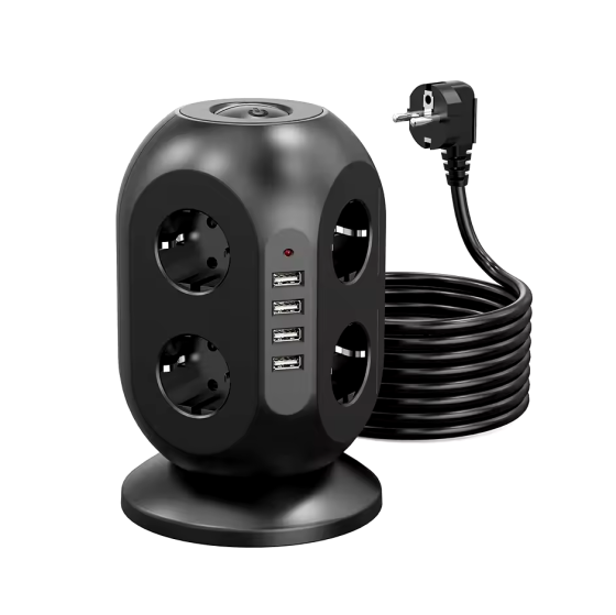 Подовжувач переноска мережева на 8 розеток з USB довжина 1.8м, у кольорі чорний Кам'янець-Подільський
