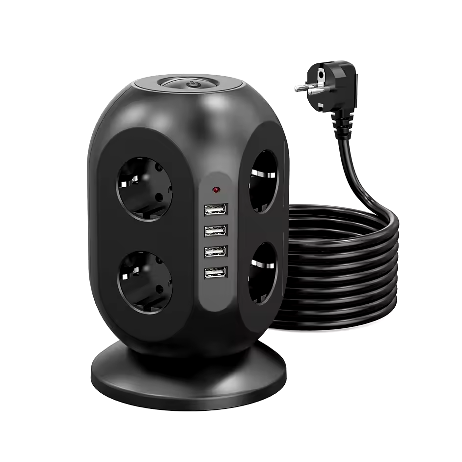 Удлинитель переноска сетевая на 8 розеток с USB длина 1.8м, в цвете черный Каменец-Подольский - изображение 1